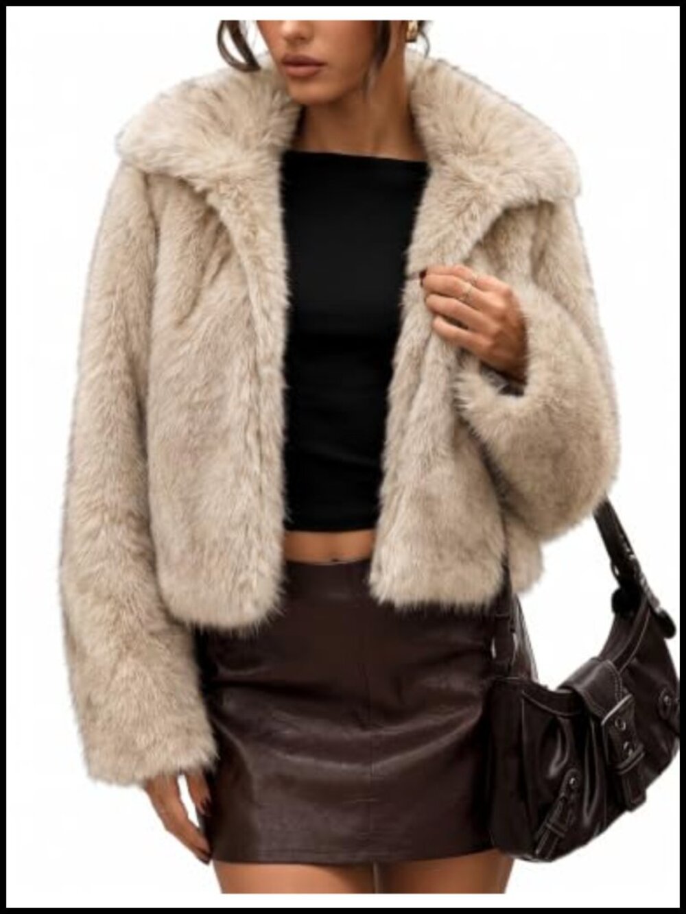 Faux Fur Coat Cropped Two-Tone Fluffy Jacket Lapel Collar
